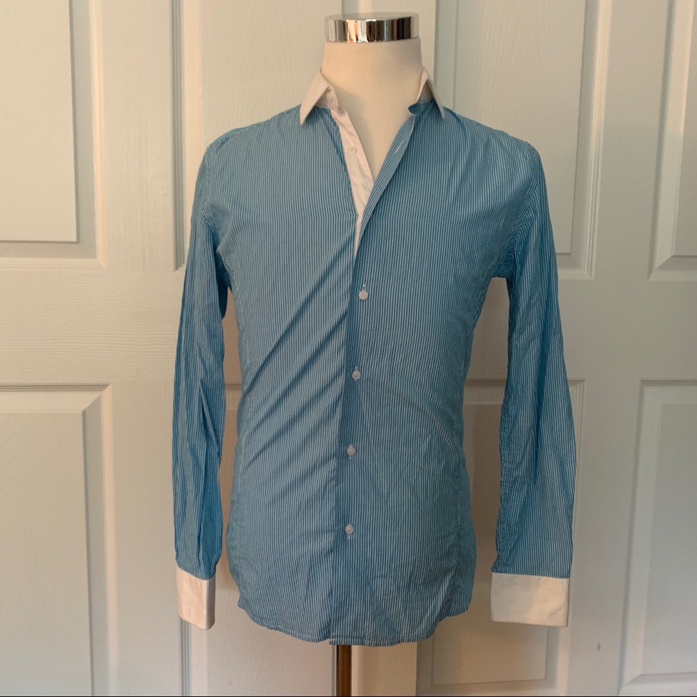 Tarocash Teal Striped Men’s Dress Shirt